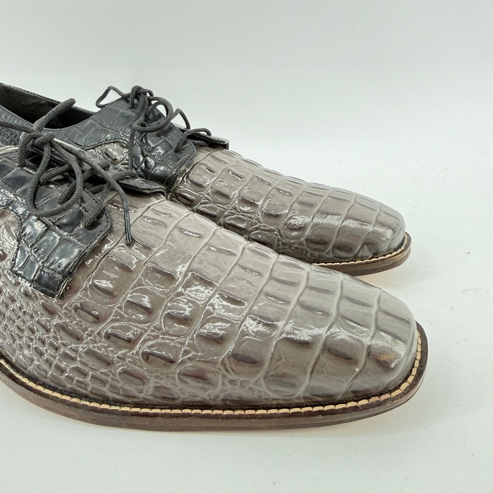 Stacy Adams Dress Shoes Mens 11M Grey Black Crocodile Embossed Leather 25116 975